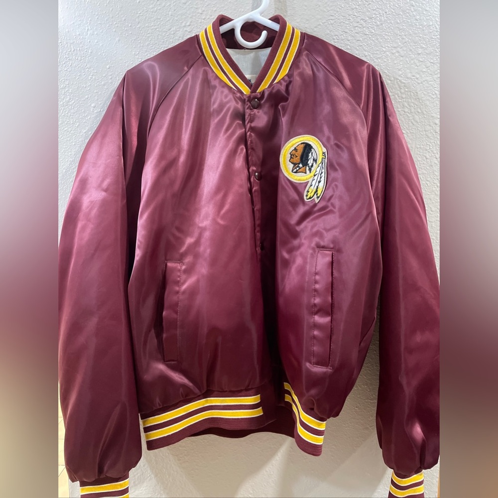 Vintage Washington Redskins Chalk Line Satin Bomber Jacket Mens XL Embroidered